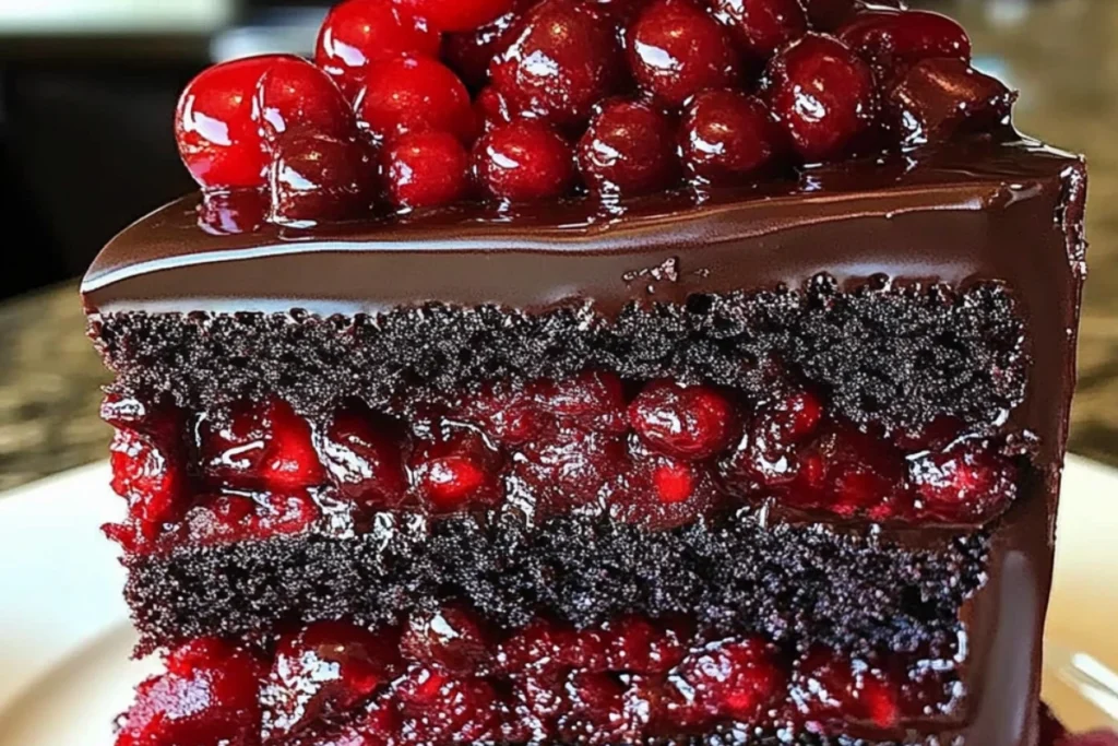 Chocolate raspberry cake Truffle layer cake Raspberry chocolate dessert Dark chocolate raspberry torte Rich chocolate cake with berries Ganache-covered chocolate cake Raspberry-filled chocolate cake