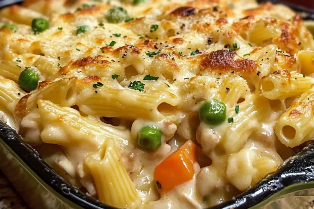 creamy chicken pasta chicken and vegetable pasta pot pie style pasta chicken comfort food creamy chicken casserole one pot chicken pasta chicken dinner recipe skillet chicken pasta chicken pot pie twist pasta with chicken and peas