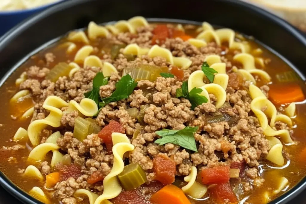 Ground beef noodle soup Hamburger soup recipe Beef and noodle soup Comforting beef noodle soup Hearty noodle soup with ground beef Easy hamburger soup