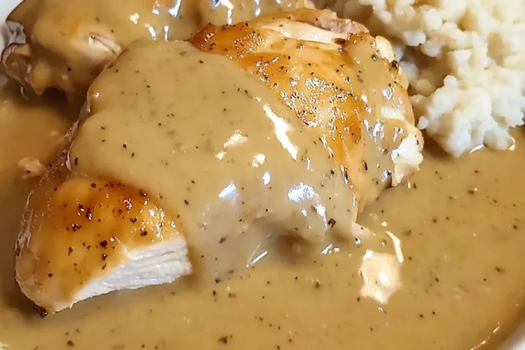crockpot creamy chicken, slow cooker chicken with gravy, creamy chicken slow cooker recipe, crockpot chicken and gravy, creamy chicken and mashed potatoes, chicken with cream sauce in slow cooker, easy slow cooker chicken dinner, comforting chicken gravy dish.