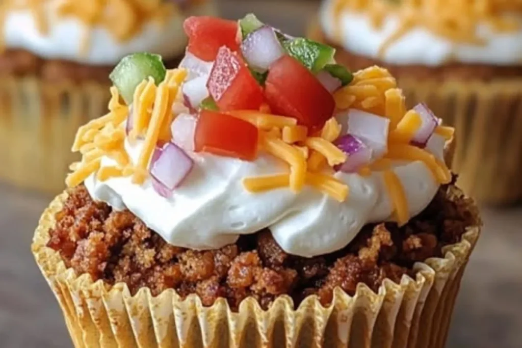 Taco muffins, taco cupcakes recipe, mini taco cups, baked taco cups, taco bites, savory cupcake recipe, handheld tacos, party taco appetizers