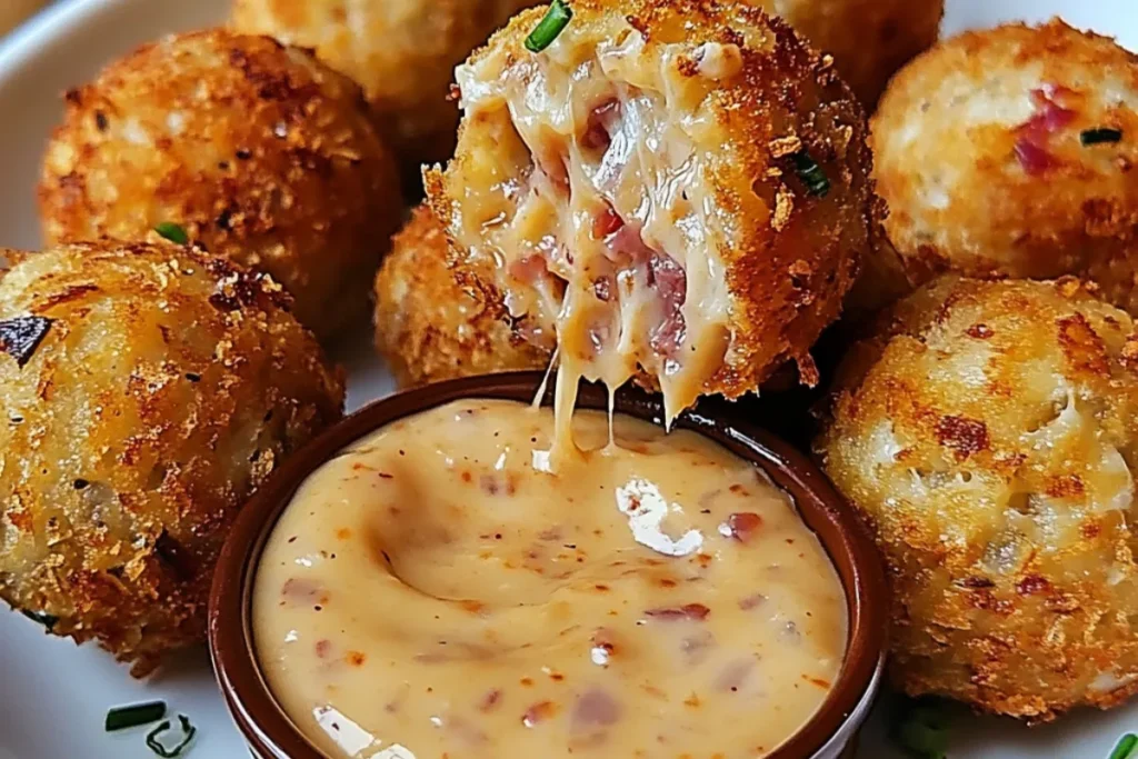 Reuben appetizer balls Fried corned beef balls Sauerkraut cheese bites Reuben croquettes Spicy Reuben party snacks Thousand Island dipping bites Crispy Reuben cheese balls Irish appetizer recipes Easy game day appetizers Corned beef party bites