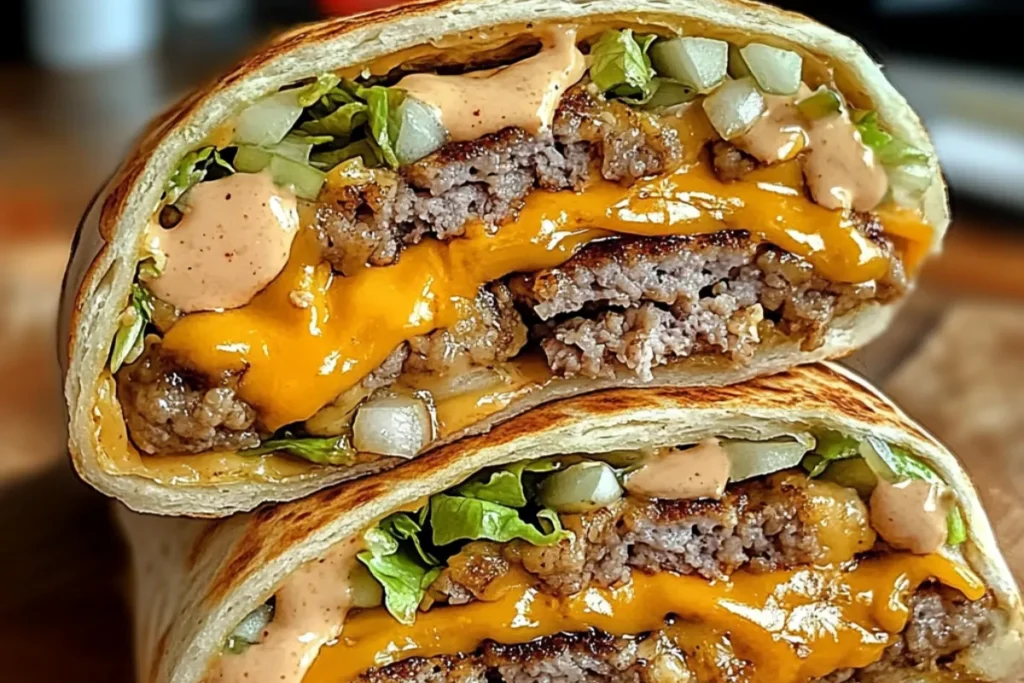Big Mac Wrap recipe, Big Mac in a wrap, homemade Big Mac wraps, healthy Big Mac wraps, easy Big Mac wrap recipe, Big Mac tortilla wrap, Big Mac wrap meal.