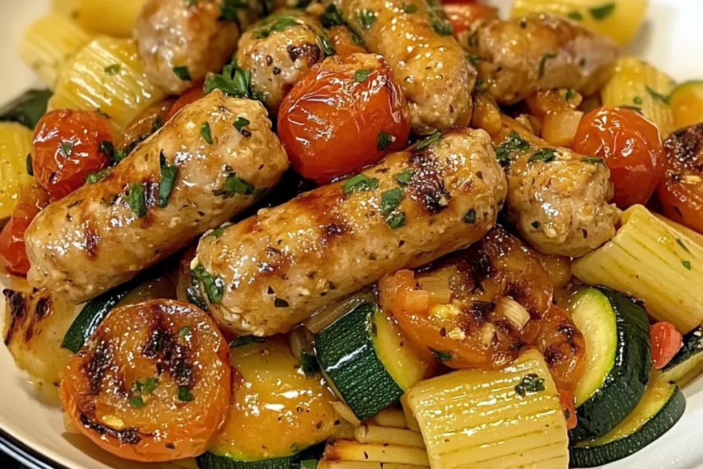 Chicken sausage pasta Zucchini tomato pasta Quick sausage dinner Healthy pasta with sausage and vegetables Easy chicken sausage recipe