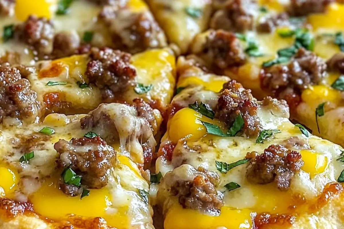 Breakfast pizza with gravy Sausage gravy pizza Southern breakfast pizza Biscuit crust breakfast pizza Brunch pizza with sausage Sausage and biscuits pizza Gravy breakfast flatbread Morning sausage pizza