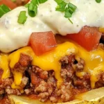 Loaded taco potatoes Taco stuffed potatoes Taco baked potatoes Tex-Mex potatoes Potato taco boats Taco potato recipe Mexican stuffed potatoes Baked potato tacos Taco filling on potatoes Spicy stuffed potatoes