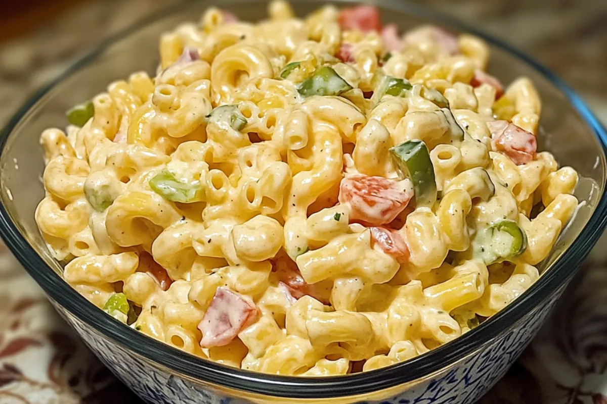 spicy macaroni salad, jalapeño mac and cheese salad, creamy jalapeño pasta salad, bacon jalapeño pasta salad, cheesy jalapeño salad