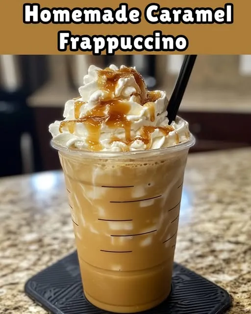 DIY Caramel Frappuccino, Iced caramel coffee drink, caramel frappe recipe, blended caramel coffee, homemade Starbucks frappuccino, caramel iced coffee shake, creamy caramel frappuccino