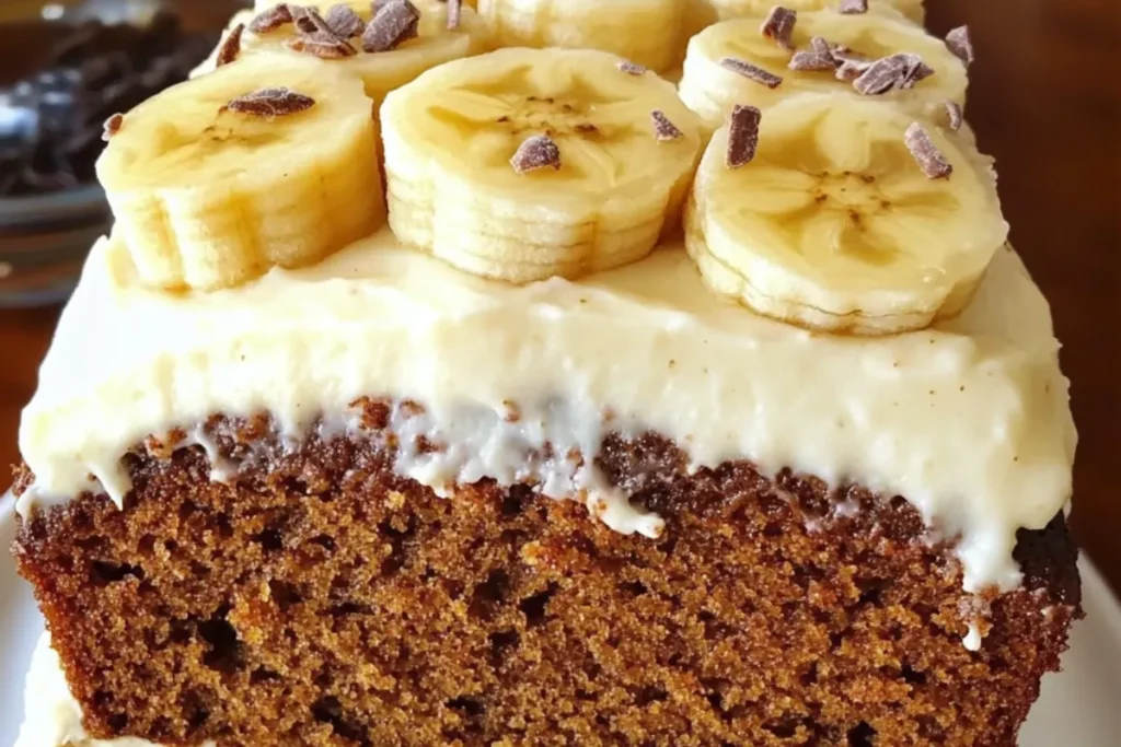 Banana cake with frosting Banana cream cheese dessert Moist banana bread cake Banana loaf cake with icing Easy banana cake recipe Cream cheese banana treat
