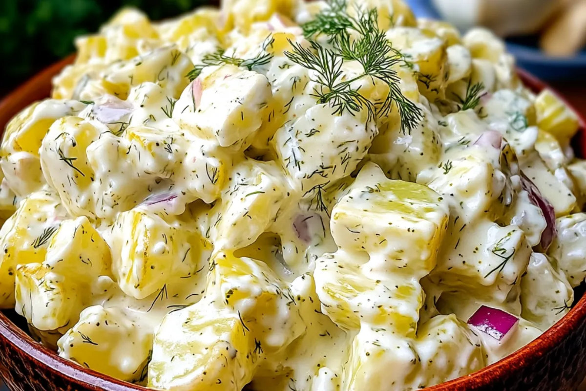 Classic potato salad with pickles Dill pickle potato side dish Tangy potato salad recipe Creamy dill potato salad Homemade dill pickle salad Traditional potato salad with eggs Pickle and egg potato salad