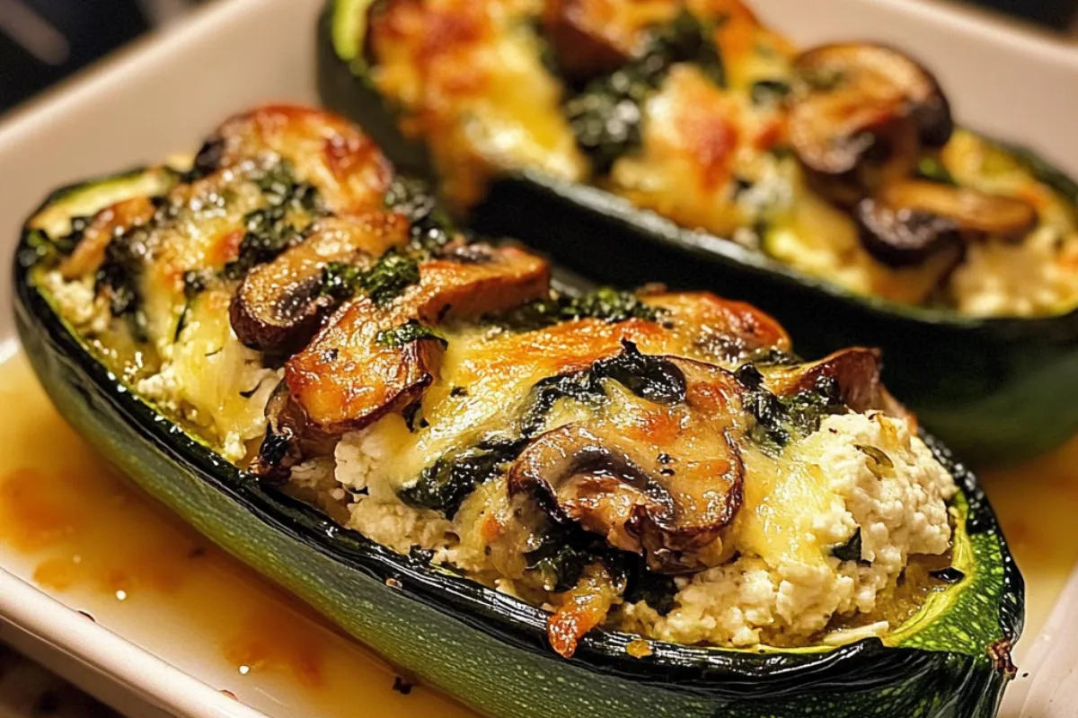 stuffed zucchini boats ricotta stuffed zucchini vegetarian stuffed zucchini baked zucchini with mushrooms zucchini ricotta recipe low-carb zucchini recipes healthy stuffed vegetables spinach and cheese zucchini meatless zucchini dish mushroom ricotta filling