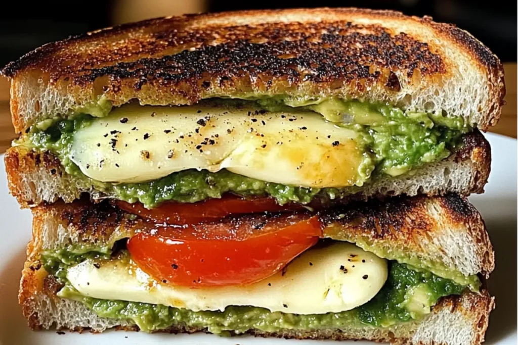 Grilled avocado mozzarella sandwich Tomato and cheese toastie Gourmet grilled cheese Mozzarella avocado panini Healthy grilled cheese recipe Tomato avocado melt Vegetarian sandwich with cheese Cheese toast with avocado