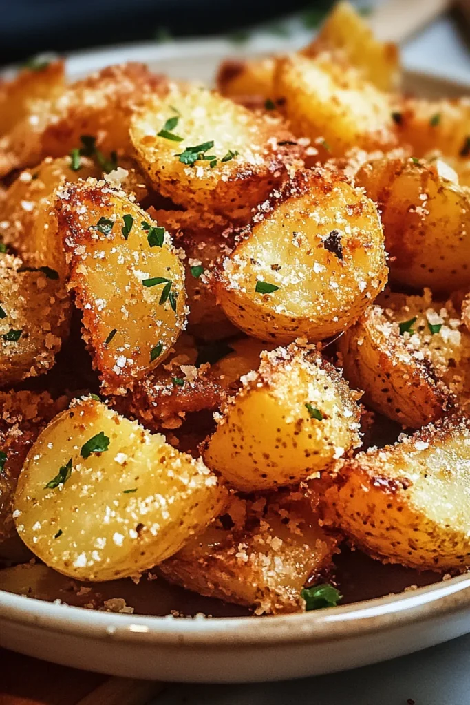 Cheesy roasted potatoes Parmesan crusted potatoes Crunchy baked potato slices Crispy cheese potatoes Oven roasted Parmesan potatoes Crispy potato wedges with cheese Parmesan roasted spuds Crunchy garlic Parmesan potatoes